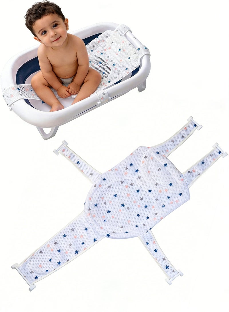 Baby Bath Net Sling for 0-12 Months, 5 Anti-Slip Safety Buckles, Soft Bath Support Mat with Double Sponge Head Protection - Image 1