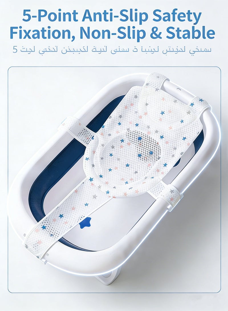 Baby Bath Net Sling for 0-12 Months, 5 Anti-Slip Safety Buckles, Soft Bath Support Mat with Double Sponge Head Protection - Image 2