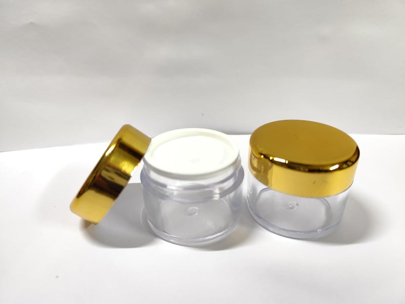 SHREE MAHA 30gm Empty Jar Transparent Cosmetic Container with Golden Cap and Leakproof inner lids for Lip Balms Lip Scrubs Body Butters Eyeshadow Makeup  beauty products  PACK OF 12PCS - Image 1
