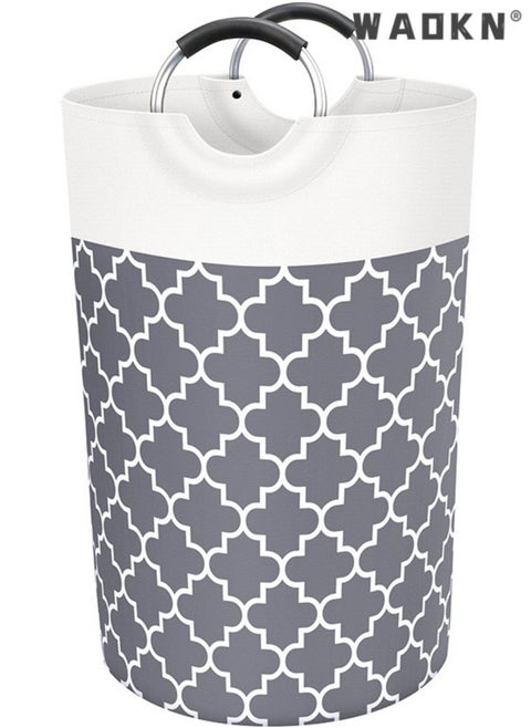Foldable Large Printed Fabric without Cover Laundry Torage Basket Laundry Hamper Bag with Aluminum Handle Collapsible Laundry Basket Dirty Clothes Storage Bin，Home Sorting Bucket（Grey）