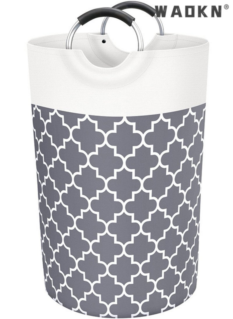 WAOKN Foldable Large Printed Fabric without Cover Laundry Torage Basket Laundry Hamper Bag with Aluminum Handle Collapsible Laundry Basket Dirty Clothes Storage Bin，Home Sorting Bucket（Grey）  - Image 1