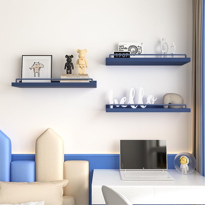 RYOFOBETTO Floating Shelves, Bathroom Decor Shelves Over Toilet, Farmhouse Wall Shelves for Living Room, Bedroom, Picture Frames, Plants, Kitchen, Set of 3 (Dark Blue) - Image 3