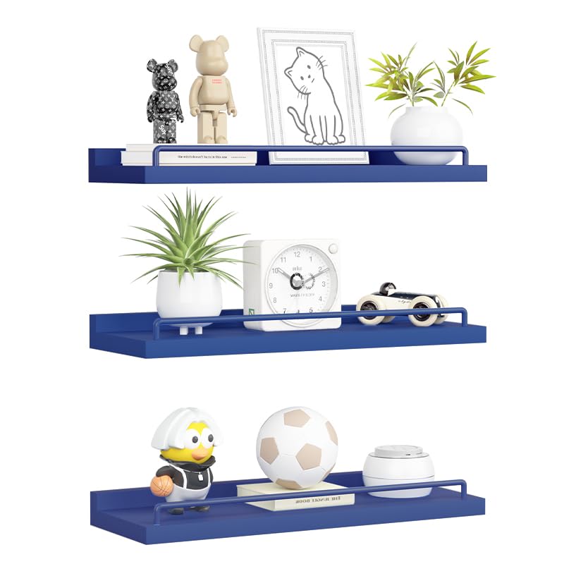 RYOFOBETTO Floating Shelves, Bathroom Decor Shelves Over Toilet, Farmhouse Wall Shelves for Living Room, Bedroom, Picture Frames, Plants, Kitchen, Set of 3 (Dark Blue) - Image 1