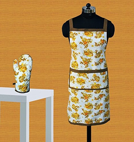 Dekor World Cotton Floral Apron Glove Set - Yellow, Standard, 2 Piece - Image 1