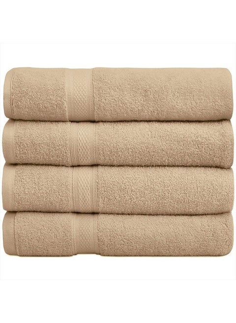 Premium Bath Towel Set 100% Ring Spun Cotton Towels for Home Hotel Spa Extra Large 27x54 Maximum Softness and Absorbency 4-Pack Beige