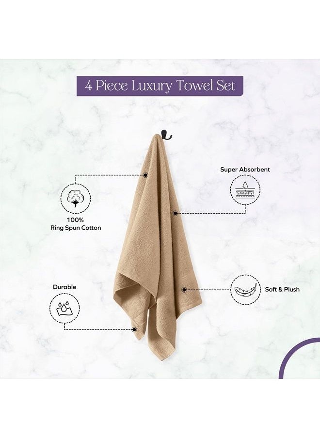 Falari Premium Bath Towel Set 100% Ring Spun Cotton Towels for Home Hotel Spa Extra Large 27x54 Maximum Softness and Absorbency 4-Pack Beige  - Image 3