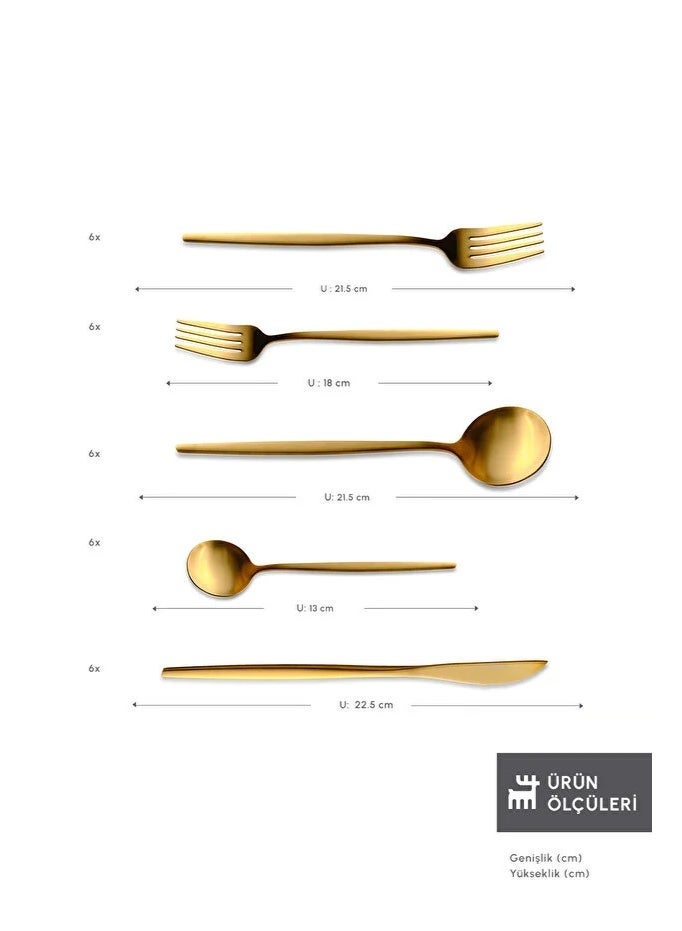 Karaca Orion Shiny Gold 35 Piece Fork Spoon Knife Set for 7 People - Image 2