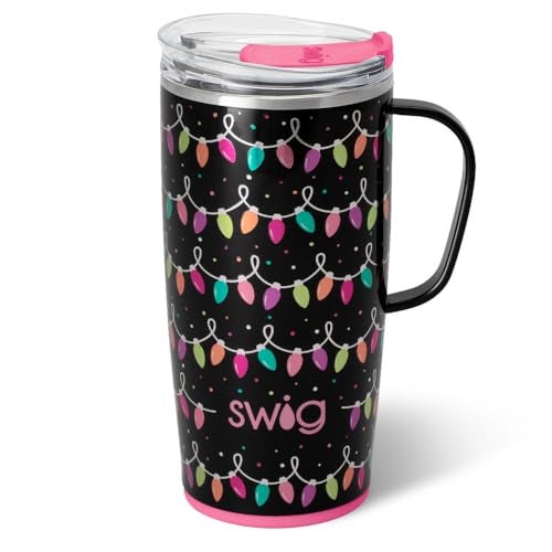 Swig Life 22oz Travel Mug Insulated Tumbler with Handle and Lid Travel Coffee Mug Cup Holder Friendly Stainless Steel 22 oz Tumbler Reusable Insulated with Lid Tacky Lights - Image 1