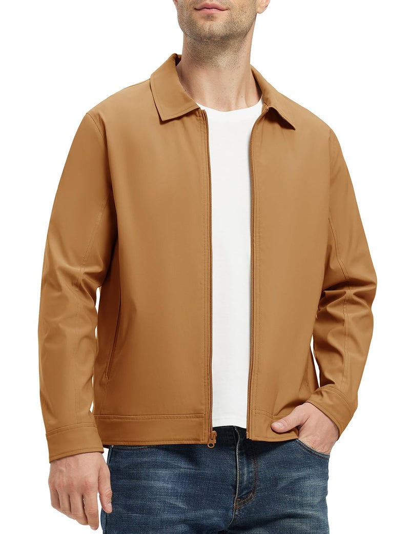 Rdruko Men's Lightweight Jackets Windbreaker Light Spring Fall Jackets For Men Casual Stylish Jacket Full Zip, Tan, 2XL - Image 2