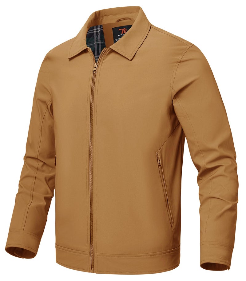 Rdruko Men's Lightweight Jackets Windbreaker Light Spring Fall Jackets For Men Casual Stylish Jacket Full Zip, Tan, 2XL - Image 1