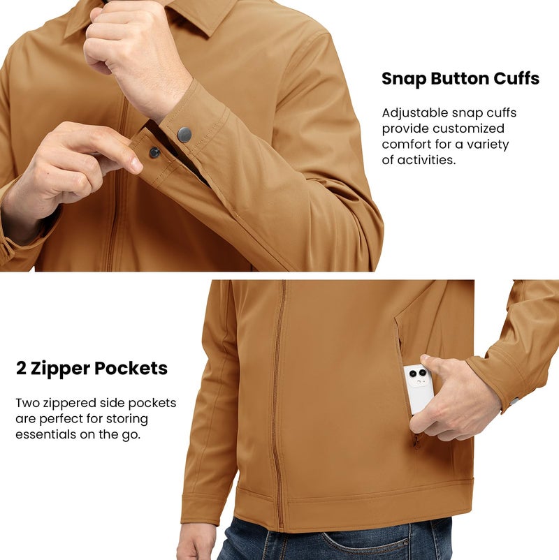 Rdruko Men's Lightweight Jackets Windbreaker Light Spring Fall Jackets For Men Casual Stylish Jacket Full Zip, Tan, 2XL - Image 5