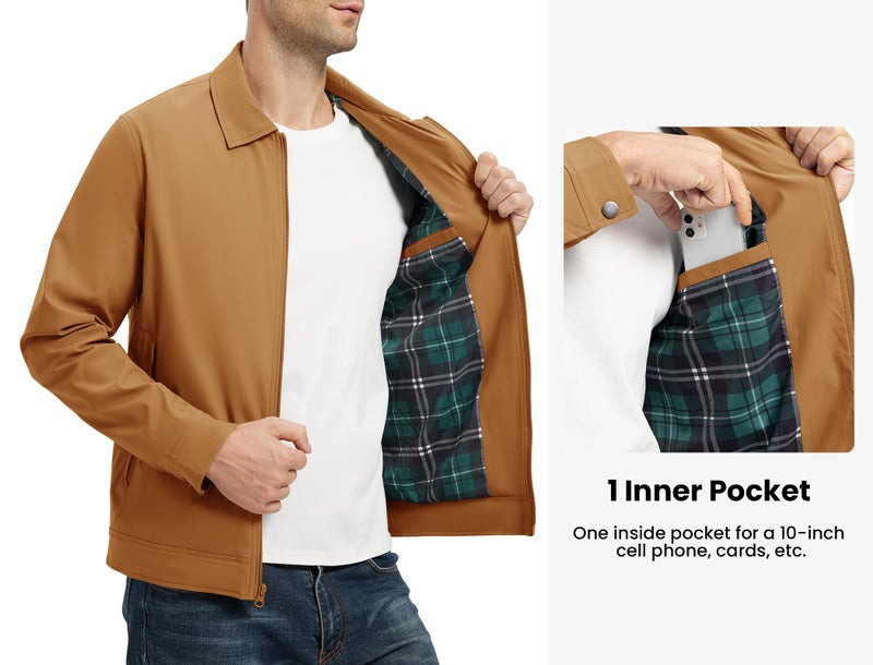 Rdruko Men's Lightweight Jackets Windbreaker Light Spring Fall Jackets For Men Casual Stylish Jacket Full Zip, Tan, 2XL - Image 4