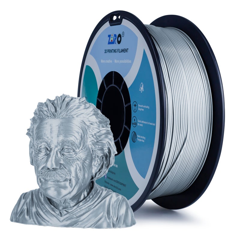 ZIRO SILVER Metal PLA Filament 1.75mm 1kg/2.2lb Spool, - Image 1