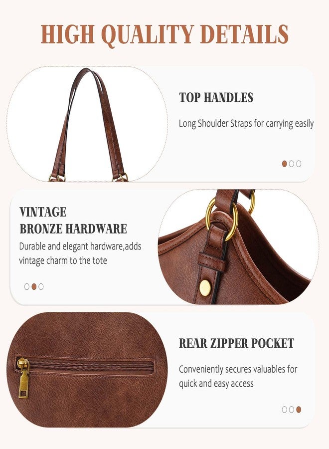 فاشي حقيبة يد نسائية من فاشي، حقيبة كتف كبيرة أنيقة من الجلد النباتي، بمقبض علوي وسحاب، مناسبة للعمل، لون بني - Image 5