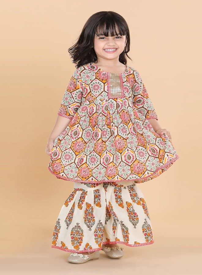 Adiva Cotton Kids Block Printed Kurta Sharara Set For Girls (G-1050-WHITE-16), 12-18 Months - Image 5