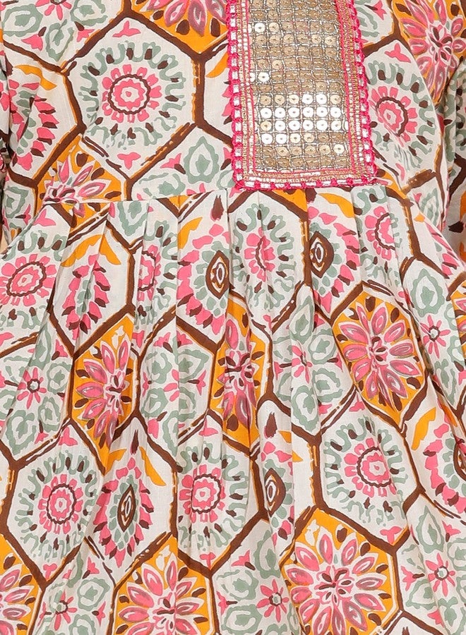 Adiva Cotton Kids Block Printed Kurta Sharara Set For Girls (G-1050-WHITE-16), 12-18 Months - Image 4