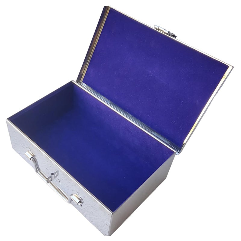 GvanyS Stainless Steel Safe Bank Locker Jewellery Ornaments Storage And Cash Container Box with Cushion with Velvet LiningSky Blue Size 9 Inch W23 cm L155 cm H75 cm - Image 1