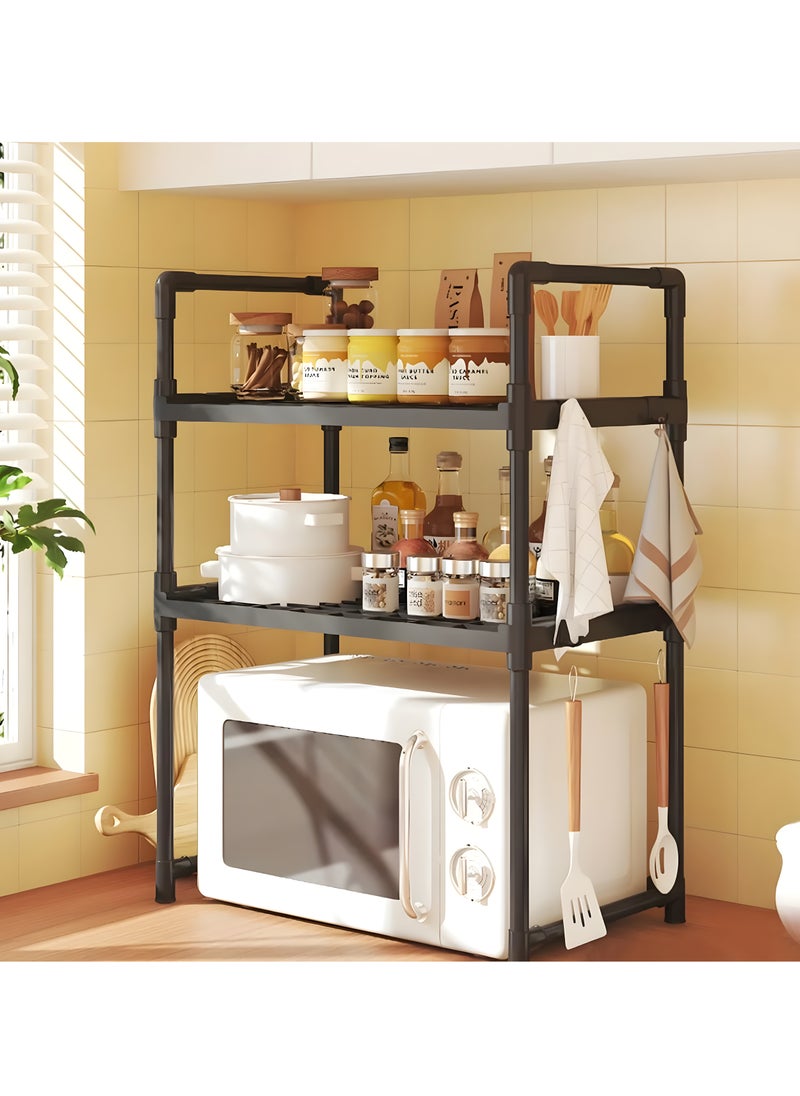 BestStore - 3 Tier Plastic Microwave Oven Rack with 4-Hook and Handle Heavy Duty Toaster Spics Counter-top Holder for kitchen Organizer Storage Shelf Stand - Image 1
