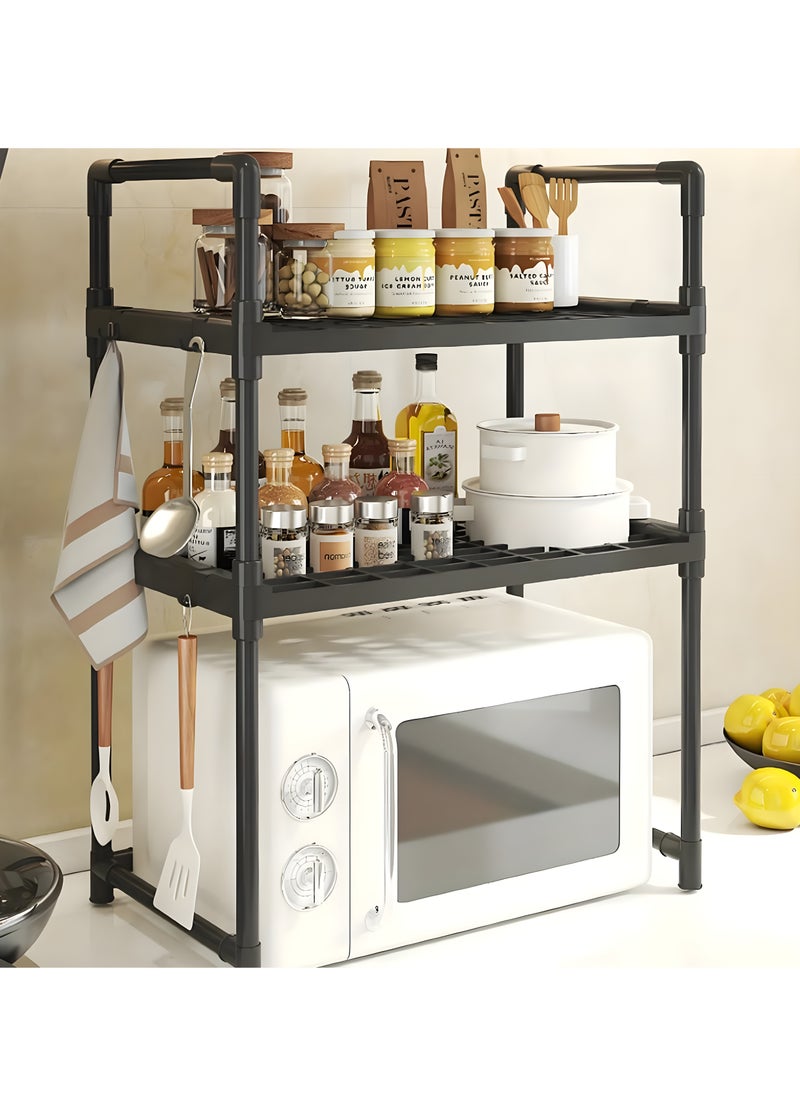 BestStore - 3 Tier Plastic Microwave Oven Rack with 4-Hook and Handle Heavy Duty Toaster Spics Counter-top Holder for kitchen Organizer Storage Shelf Stand - Image 1