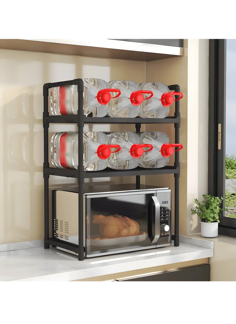 BestStore - 3 Tier Plastic Microwave Oven Rack with 4-Hook and Handle Heavy Duty Toaster Spics Counter-top Holder for kitchen Organizer Storage Shelf Stand - Image 1