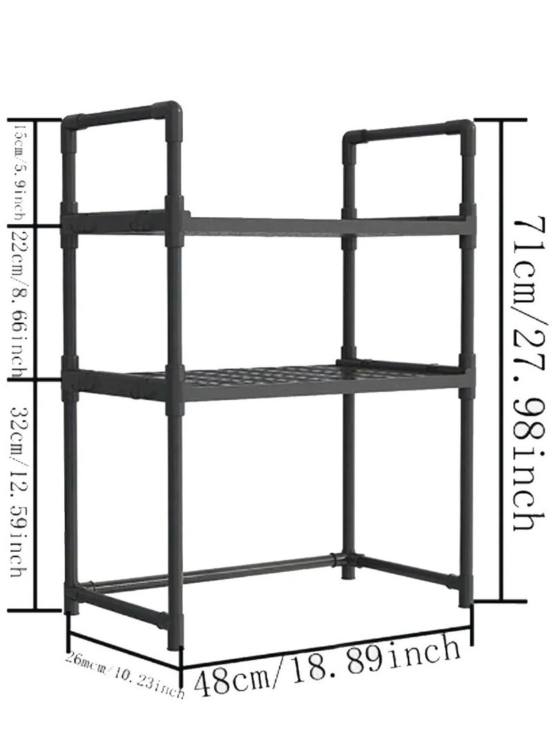 BestStore - 3 Tier Plastic Microwave Oven Rack with 4-Hook and Handle Heavy Duty Toaster Spics Counter-top Holder for kitchen Organizer Storage Shelf Stand - Image 1