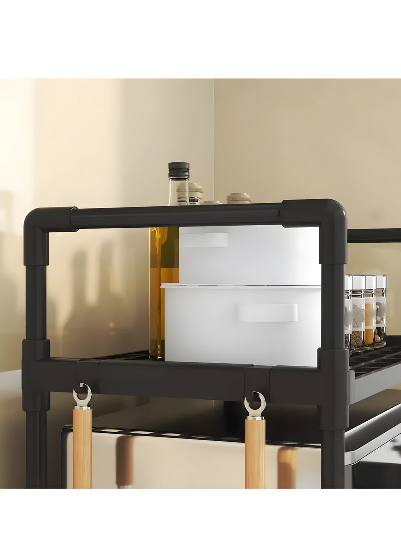 BestStore - 3 Tier Plastic Microwave Oven Rack with 4-Hook and Handle Heavy Duty Toaster Spics Counter-top Holder for kitchen Organizer Storage Shelf Stand - Image 1