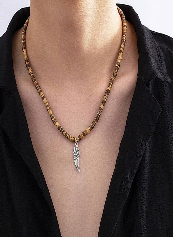 THE MEN THING WILDWOOD BOHO - Wooden Bead with Feather Pendant Men's Necklace for Men and Boys (24 Inch) - Image 2