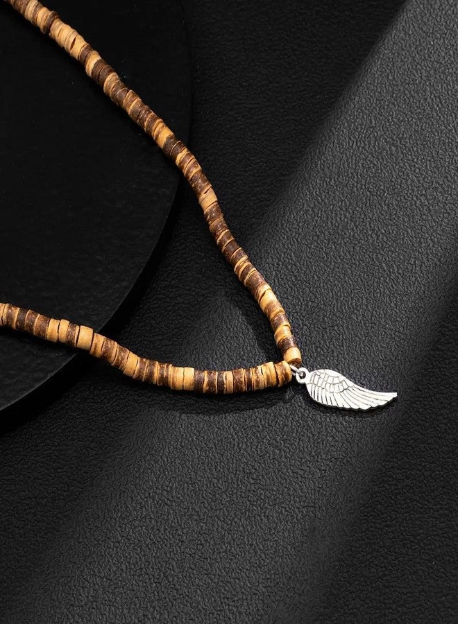 THE MEN THING WILDWOOD BOHO - Wooden Bead with Feather Pendant Men's Necklace for Men and Boys (24 Inch) - Image 5