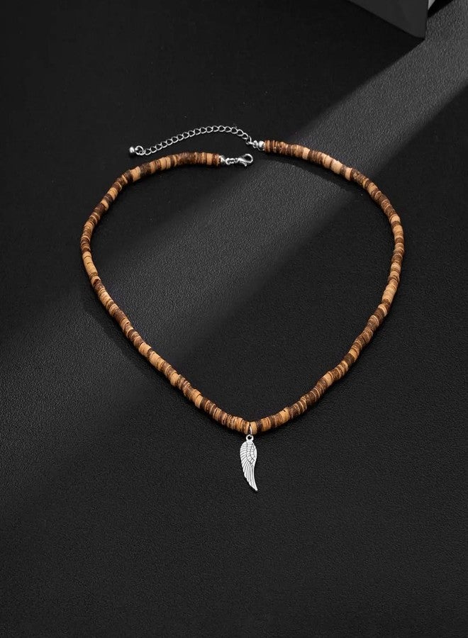 THE MEN THING WILDWOOD BOHO - Wooden Bead with Feather Pendant Men's Necklace for Men and Boys (24 Inch) - Image 3
