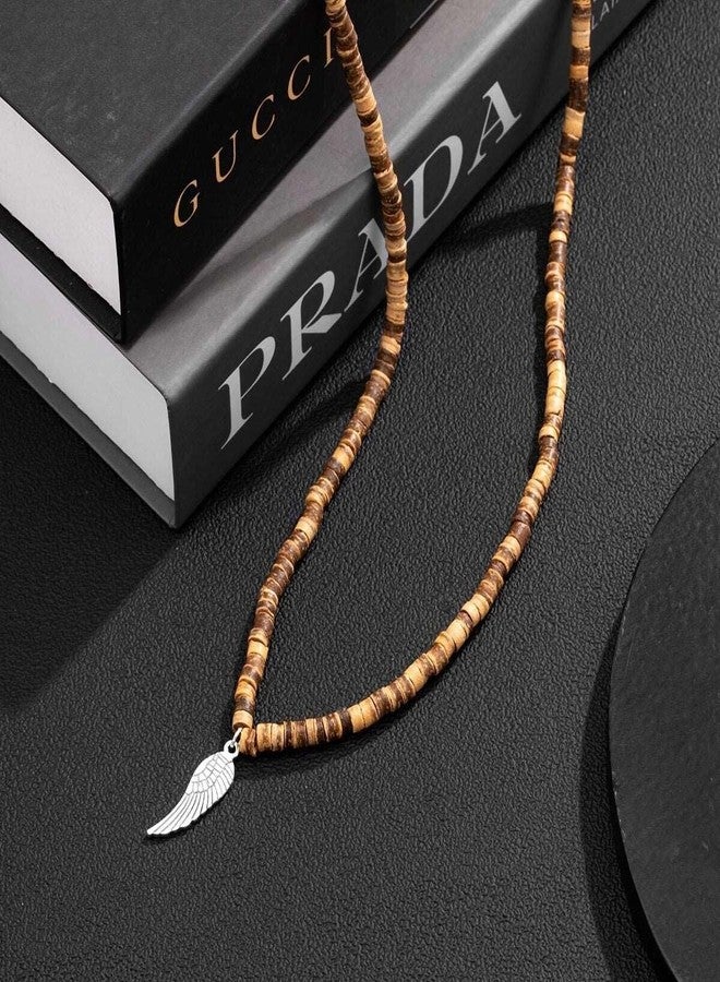 THE MEN THING WILDWOOD BOHO - Wooden Bead with Feather Pendant Men's Necklace for Men and Boys (24 Inch) - Image 4