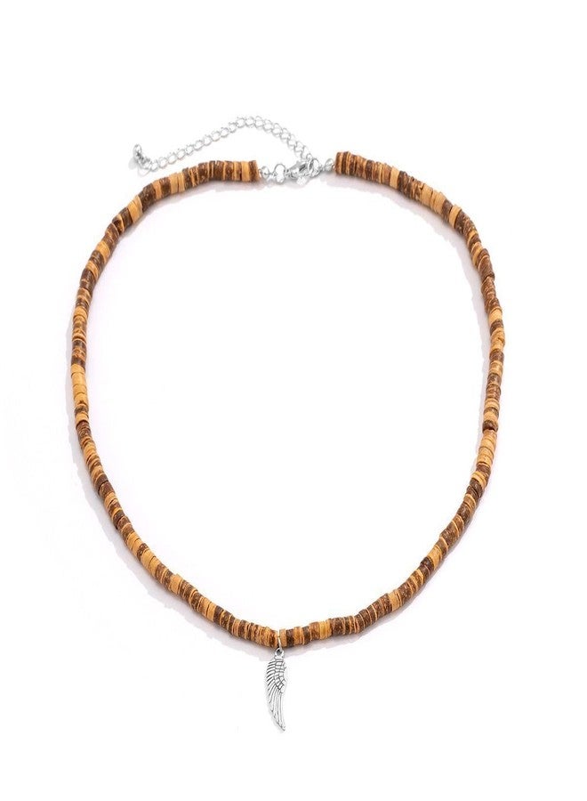 THE MEN THING WILDWOOD BOHO - Wooden Bead with Feather Pendant Men's Necklace for Men and Boys (24 Inch) - Image 1