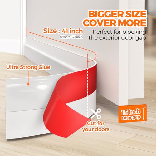 Holikme Door Draft Stopper Under Door Draft Blocker Insulator Doors Sweep Weather Stripping Noise Stopper Strong Adhesive, White - Image 4