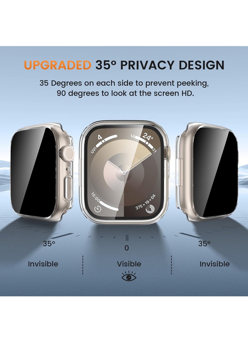KASTWAVE 2 Pac Waterproof Privacy Case for Apple Watch 9 8 7 45mm with 9H Anti-Spy Tempered Glass Screen Protector, Full Body Hard PC Bumper Cases Protective Cover for iWatch9/iWatch8 (Clear+Black) - Image 5
