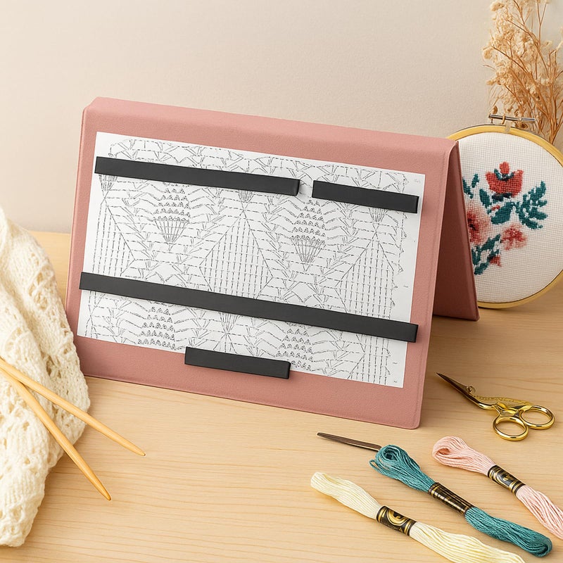 Flutesan 1 Pcs Pink Knitting Pattern Holder, Fold up Cross Stitch Knitting Chart Keeper with 4 Pcs Replacement Magnets, Cross Stitch Accessories Supplies, Unfolded Size 13.2 x 9 Inch - Image 3
