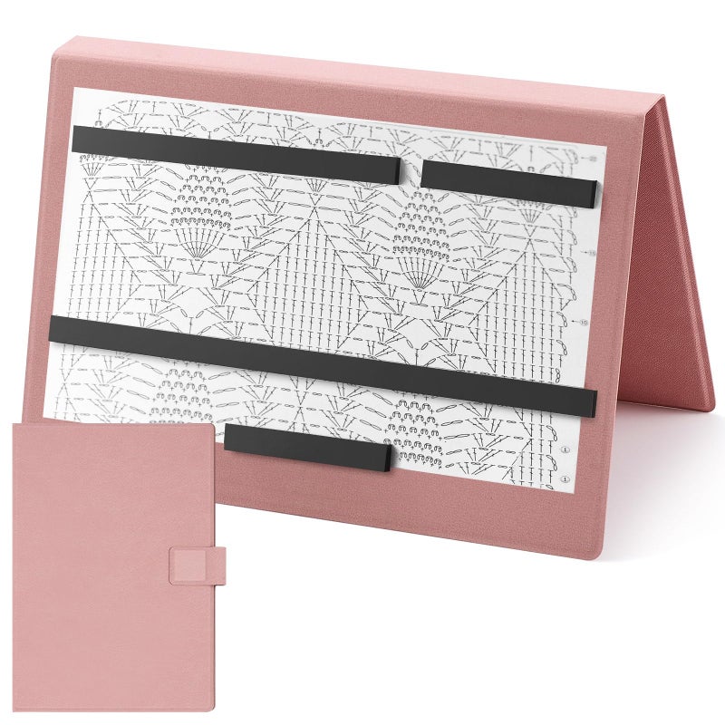 Flutesan 1 Pcs Pink Knitting Pattern Holder, Fold up Cross Stitch Knitting Chart Keeper with 4 Pcs Replacement Magnets, Cross Stitch Accessories Supplies, Unfolded Size 13.2 x 9 Inch - Image 1