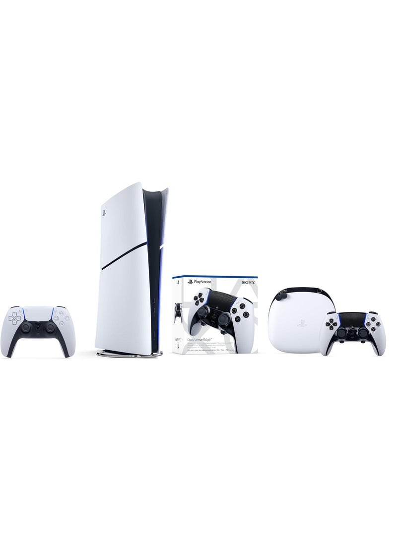 Sony بلاي ستيشن 5 إصدار رقمي - النسخة الرسمية من المملكة العربية السعودية ووحدة التحكم اللاسلكية دوال سينس إيدج لبلاي ستيشن 5 (النسخة الرسمية) - حزمة أبيض/أسود - Image 1