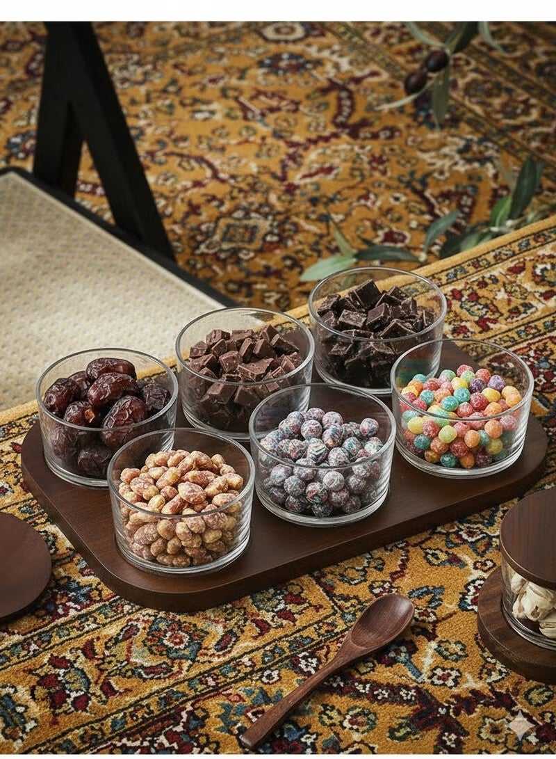 أجريون 6 جهاز كمبيوتر شخصى زجاج مختوم تخزين الجرار مع صينية خشبية - تاريخ رمضان / الجوز / منظم الفاكهة المجففة ، مجموعة خدمة للتجمعات العائلية - Image 3