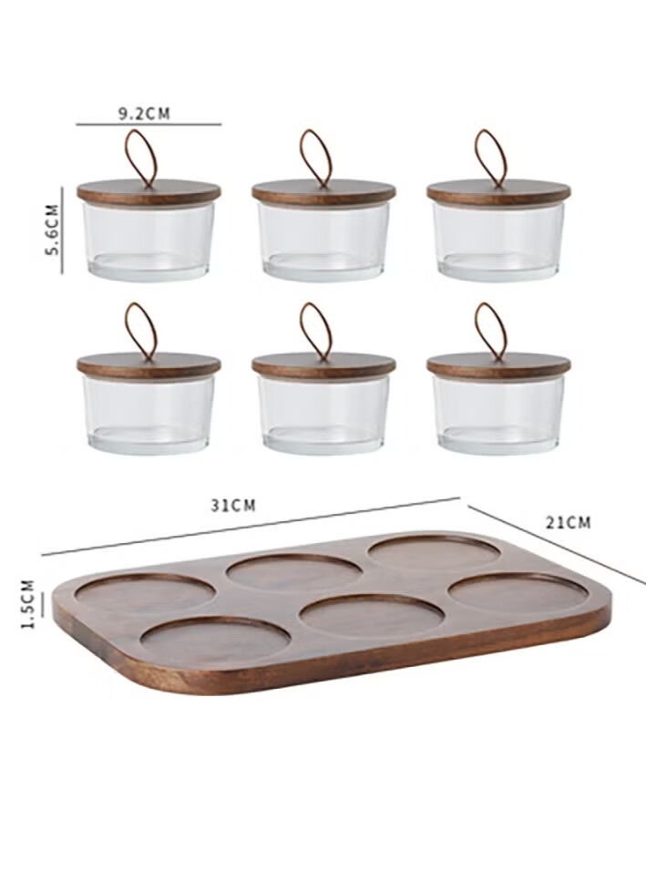 أجريون 6 جهاز كمبيوتر شخصى زجاج مختوم تخزين الجرار مع صينية خشبية - تاريخ رمضان / الجوز / منظم الفاكهة المجففة ، مجموعة خدمة للتجمعات العائلية - Image 5