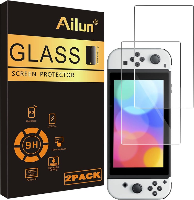Ailun Tempered Glass Screen Protector for Nintendo Switch OLED Model 2021 [7 Inch] Anti Scratch 9H Hardness [2 Pack] - Image 1