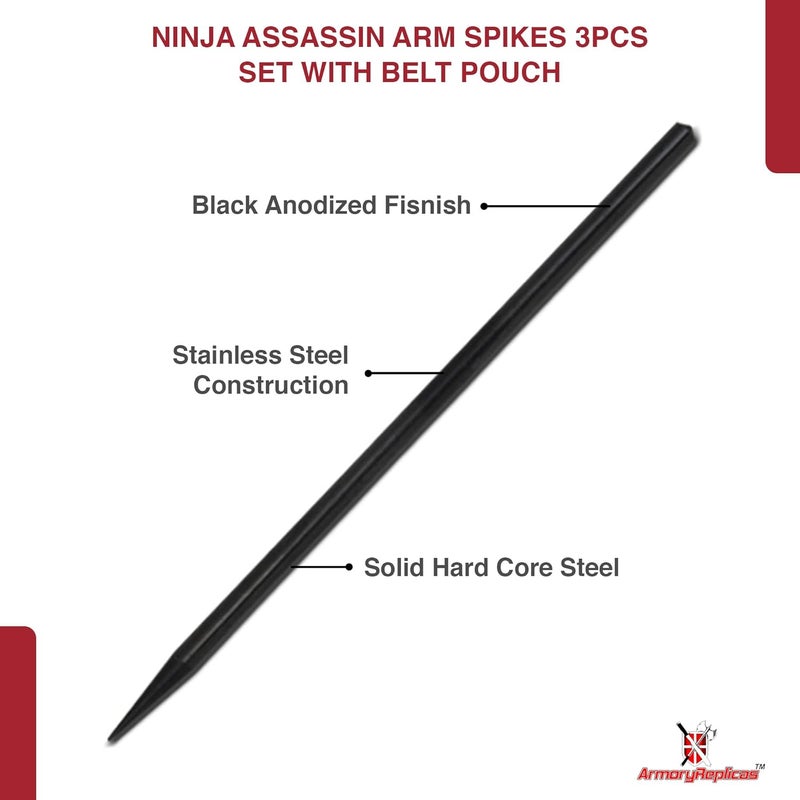 Armory Replicas ™ Assassin Spikes Set – 3 Piece Stainless Steel Throwing Spikes with Nylon Sheath & Arm/Belt Strap - Image 3