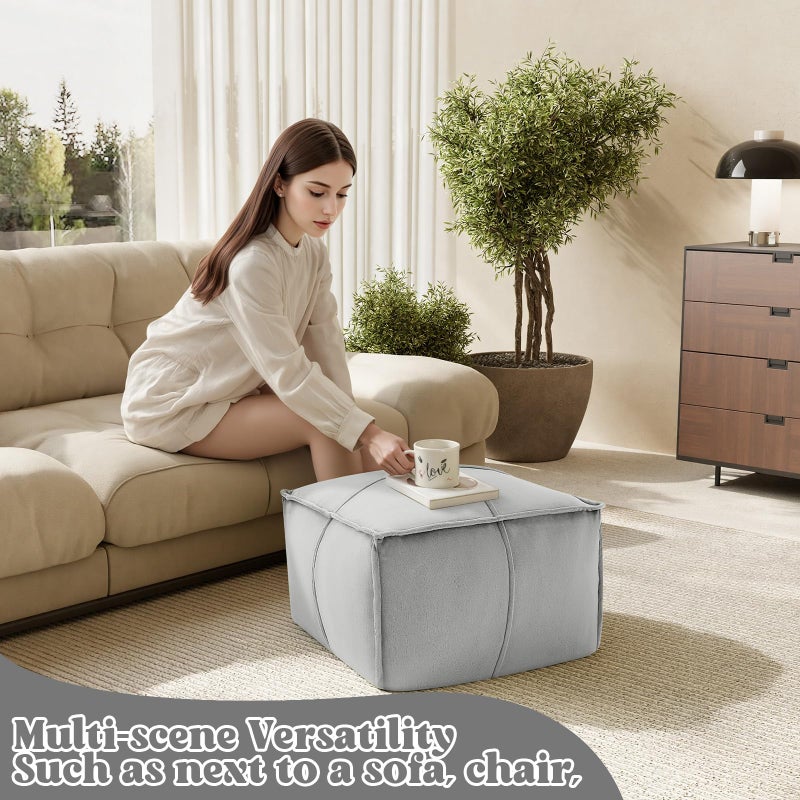 MeMoreCool Stuffed Round Pouf Ottoman Foot Rest, Floor Pouf Foot Stool with Soft Foam Chunk Filling, Small Round Ottoman Footstool Circle Footrest for Living Room - Image 5