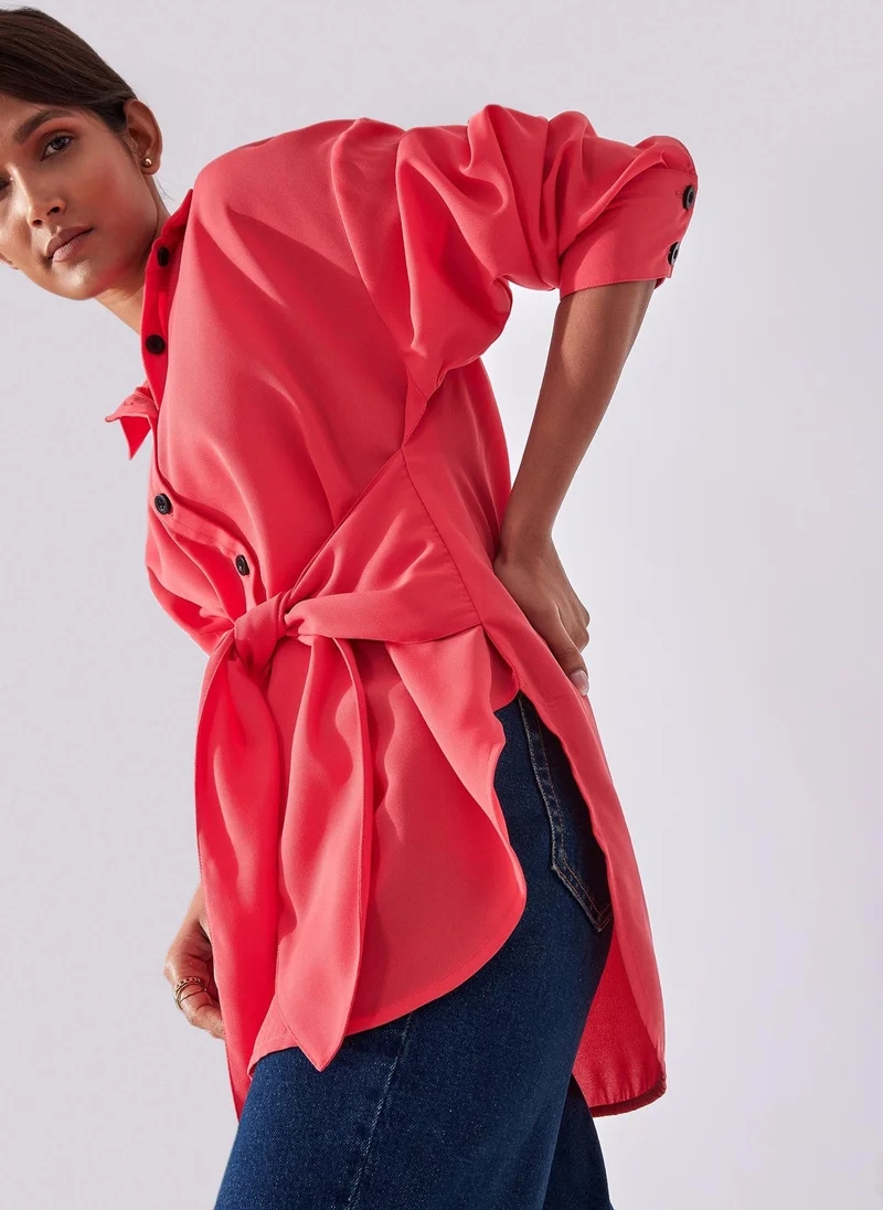 The Label Life Strawberry Front Tie Shirt