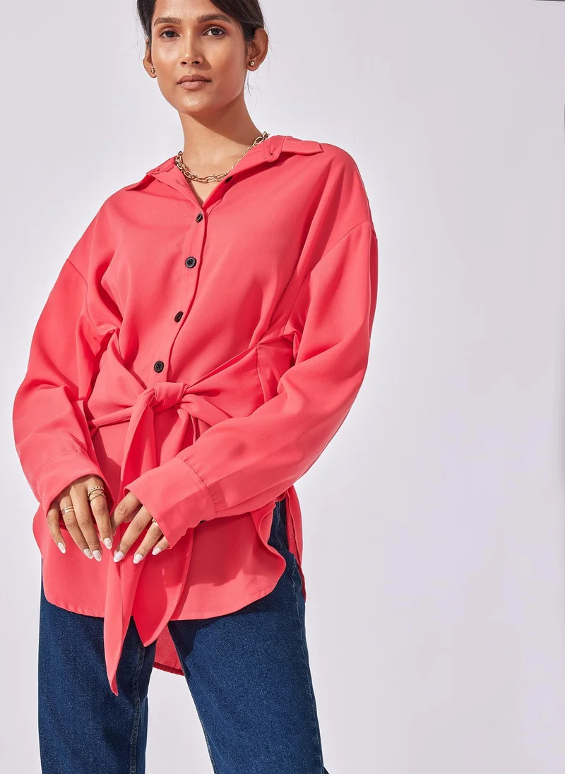 The Label Life Strawberry Front Tie Shirt