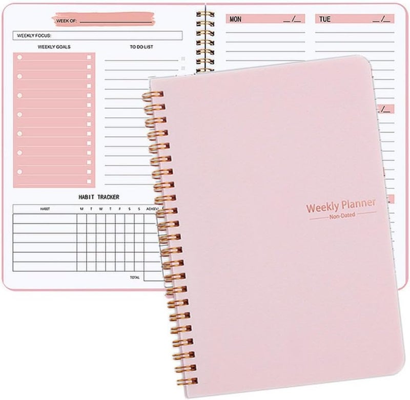 SKY-TOUCH A5 Weekly Planner: To Do List Notebook With 52 Undated Sheets Daily Planner With Goal Habit Tracker Organizer For Office Home School Work Study Life Pink - Image 1