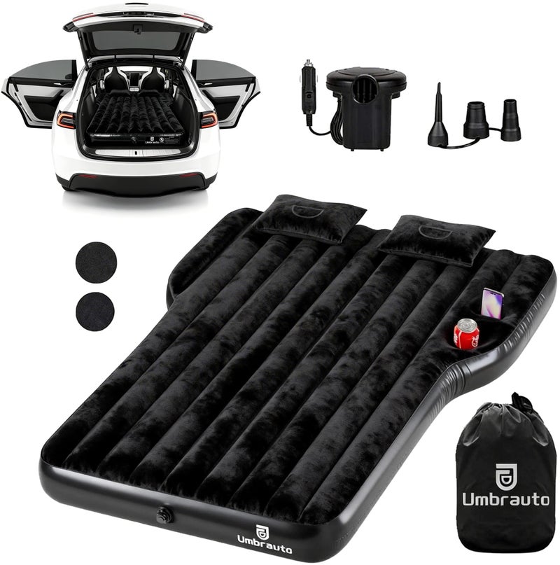 Umbrauto Custom Fit Air Mattress for Tesla Model Y/Juniper, 2026 Upgraded Inflatable Camping Bed for Back Trunk, Soft Flocking Surface+Reinforced Bottom Sleeping Pad w/Pump for Outdoor Travel - Image 1