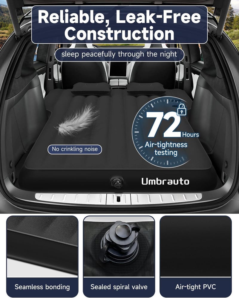 Umbrauto Custom Fit Air Mattress for Tesla Model Y/Juniper, 2026 Upgraded Inflatable Camping Bed for Back Trunk, Soft Flocking Surface+Reinforced Bottom Sleeping Pad w/Pump for Outdoor Travel - Image 3