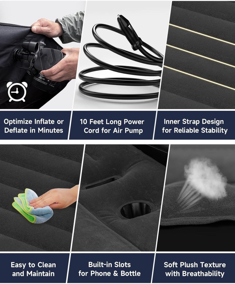 Umbrauto Custom Fit Air Mattress for Tesla Model Y/Juniper, 2026 Upgraded Inflatable Camping Bed for Back Trunk, Soft Flocking Surface+Reinforced Bottom Sleeping Pad w/Pump for Outdoor Travel - Image 4