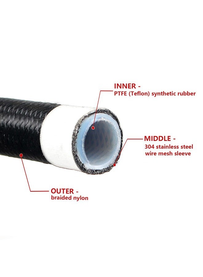YIUIY 3/8 Fuel Line Hose 6AN 10FT PTFE Teflon E85 Ethanol Fuel Injection line Braided Stainless Steel EFI LS for All Oil Gas Fuel fuel Lube Alcohol Ethanol Coolant Black - Image 3