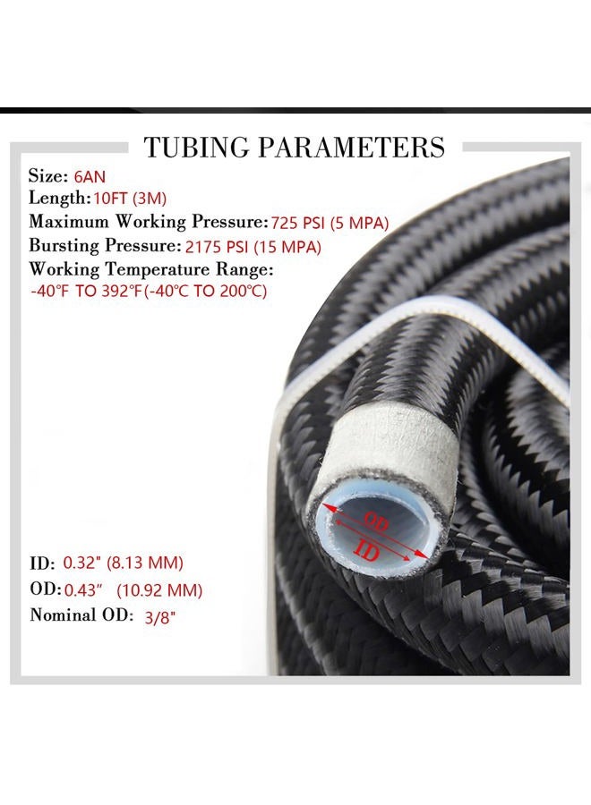 YIUIY 3/8 Fuel Line Hose 6AN 10FT PTFE Teflon E85 Ethanol Fuel Injection line Braided Stainless Steel EFI LS for All Oil Gas Fuel fuel Lube Alcohol Ethanol Coolant Black - Image 2