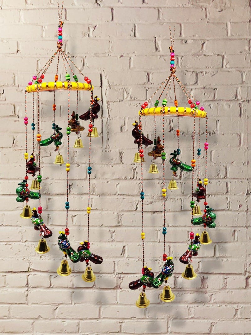 JH Gallery Handcrafted Rajasthani Colored Bell Wind Chime, Door/Wall Hanging Decorative Showpiece/Wall Hanging/Home Décor/Home Furnishing/Diwali Gift/Corporate Gift (Pack of 2, Peacock) - Image 5